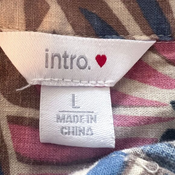 Women's Large Floral Button Up Shirt  3/4 Sleeve Linen Rayon Boho Print Blouse - Picture 4 of 7